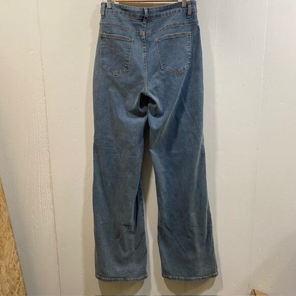 DEAT Hollow Cut Out Stretch Straight High Waist Wide Leg Denim Jeans Womens 8 - Picture 5 of 14